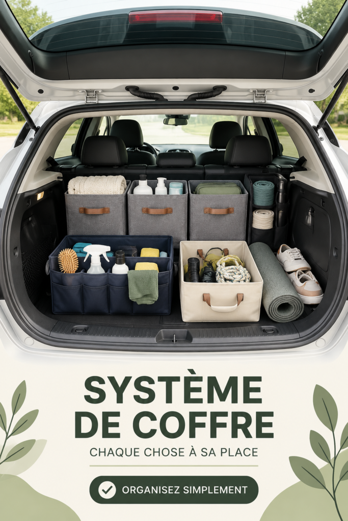 Coffre de voiture bien organisé avec des sacs de rangement pratiques