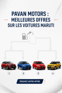 Une illustration d'une voiture Maruti en promotion chez Pavan Motors.