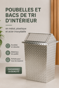 Poubelles modernes en métal et inox intégrées dans une cuisine