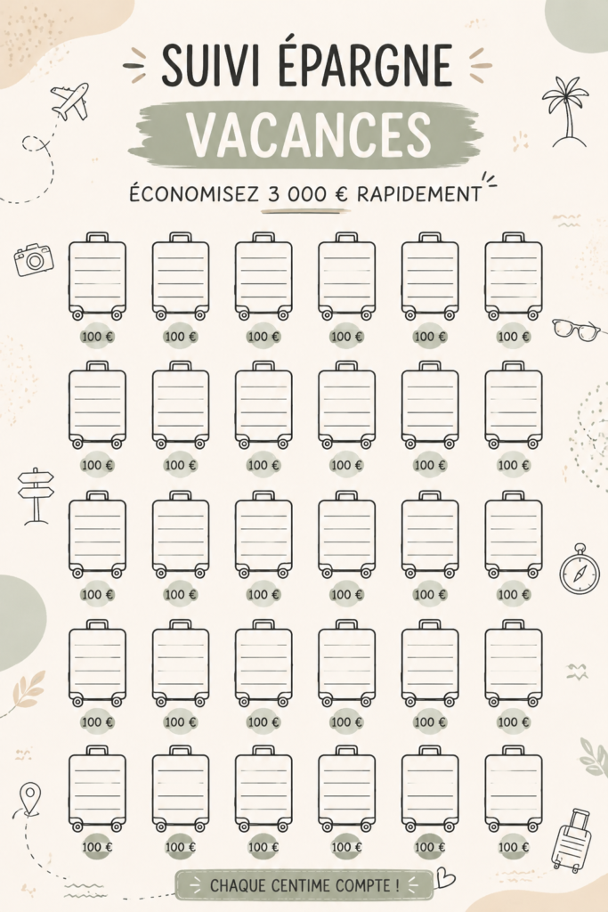 Femme regardant un carnet de budget vacances avec un plan pour économiser de l'argent.