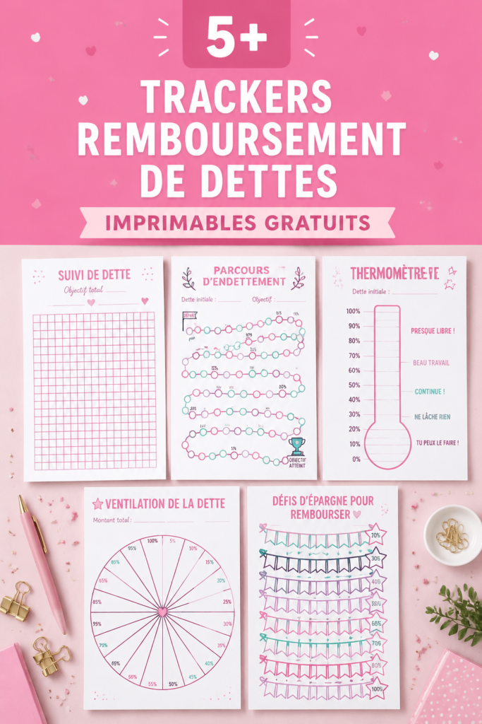 Modèle de suivi des dettes sur fond clair, avec des sections pour chaque créance.