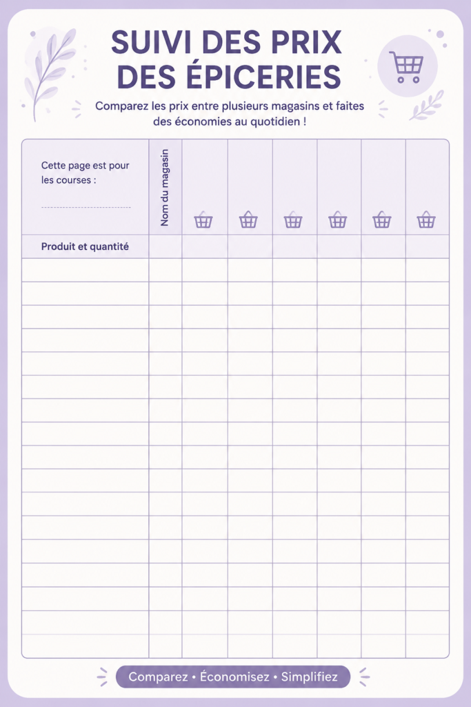 Tableau de suivi des dépenses alimentaires sur une table en bois