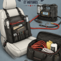 Accessoires variés pour camions et voitures exposés sur un plan de travail.