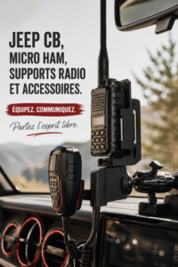 Accessoires Jeep avec supports de radio et microphone bien organisés