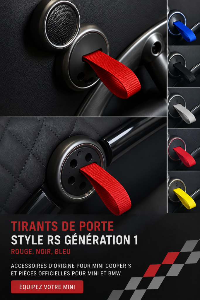 Tirages de porte rouges et noirs pour MINI Cooper, affichant un design élégant et moderne.