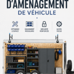 Aménagement fonctionnel d'un véhicule professionnel avec des rangements optimisés.