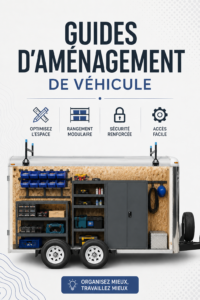 Aménagement fonctionnel d'un véhicule professionnel avec des rangements optimisés.