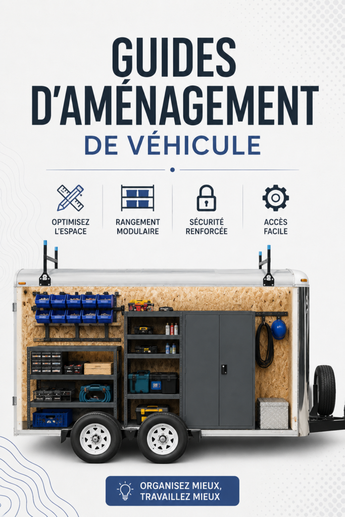 Aménagement fonctionnel d'un véhicule professionnel avec des rangements optimisés.