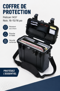 Boîtier de protection Pelican 1437 noir, idéal pour le transport sécurisé d'équipements professionnels.