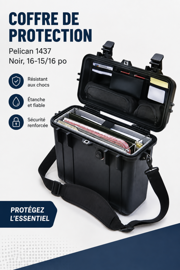 Boîtier de protection Pelican 1437 noir, idéal pour le transport sécurisé d'équipements professionnels.
