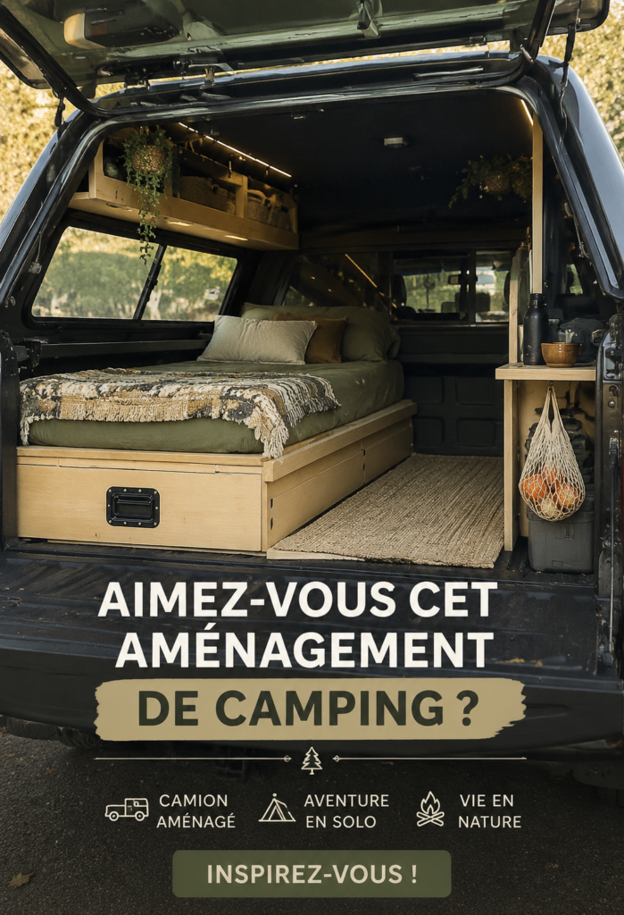 Chevrolet Silverado aménagé pour le camping avec équipement pratique.