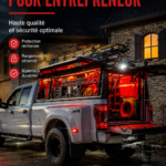 Capote de camion sécurisée protégeant des outils à l'intérieur.