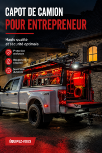 Capote de camion sécurisée protégeant des outils à l'intérieur.