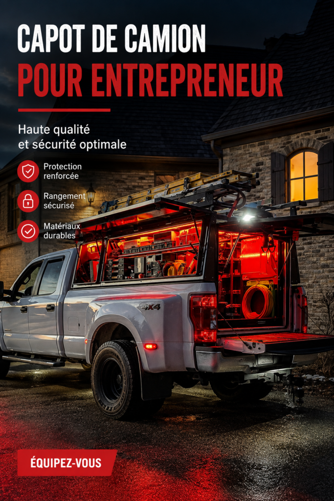 Capote de camion sécurisée protégeant des outils à l'intérieur.