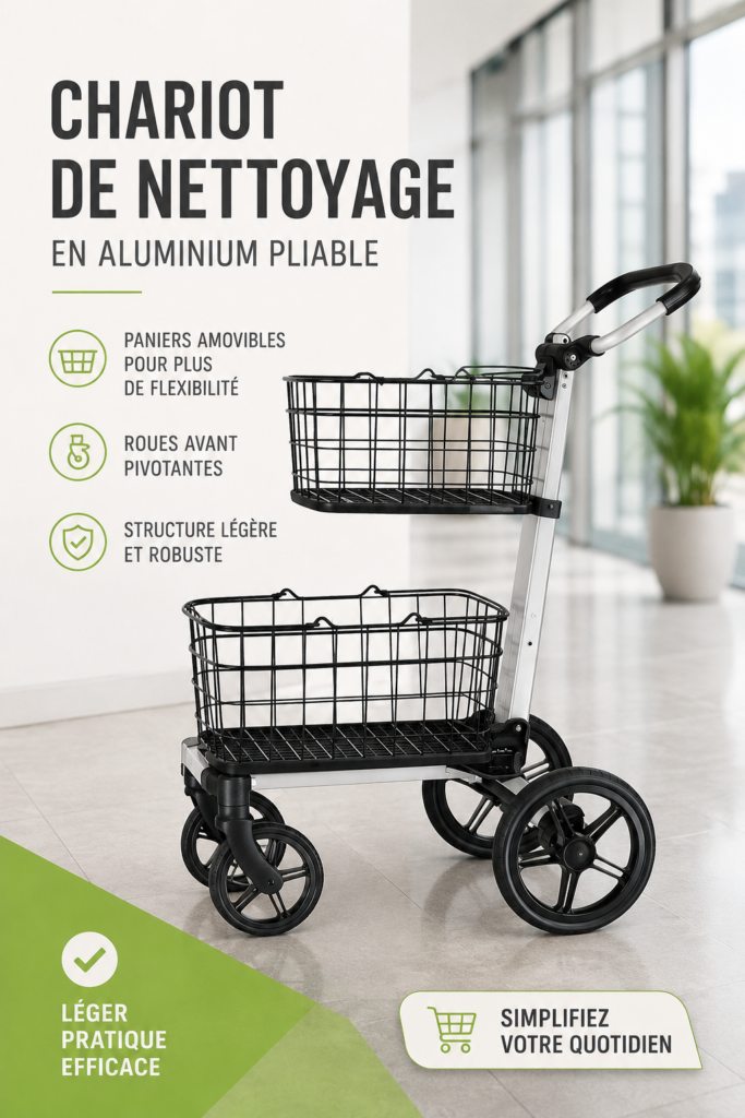 Chariot de nettoyage en aluminium léger et moderne dans un environnement de travail