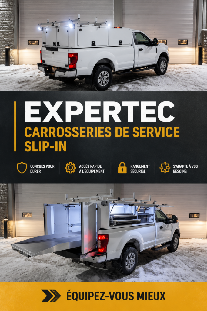 Carrosserie d'un camion de service moderne, adaptée aux besoins professionnels.