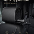 Coffre discret intégré dans un appuie-tête de voiture montrant un espace de rangement subtil et pratique pour des objets de valeur.