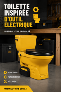 Toilettes stylées avec des éléments inspirés d'outils, créant une ambiance unique et pratique.