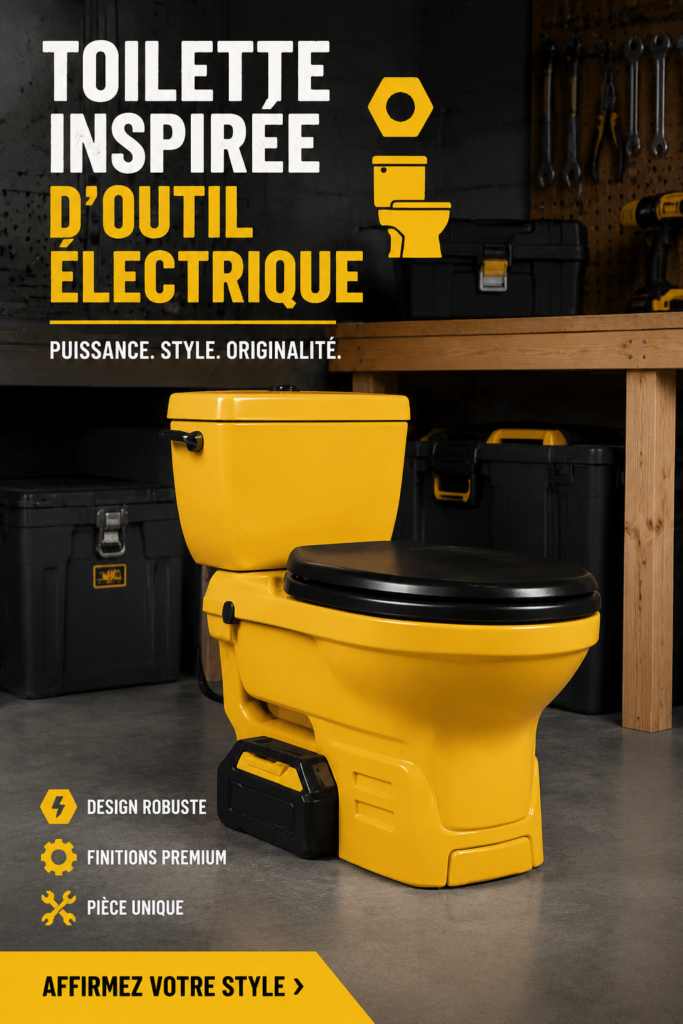 Toilettes stylées avec des éléments inspirés d'outils, créant une ambiance unique et pratique.