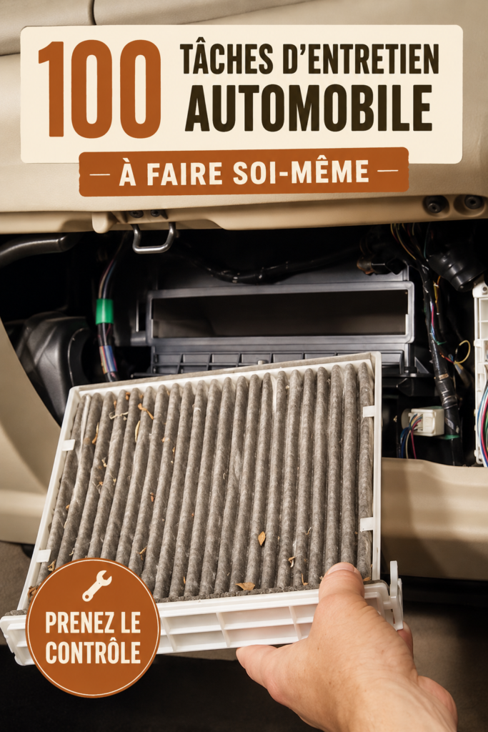 Femme effectuant des tâches d'entretien auto sur son véhicule.
