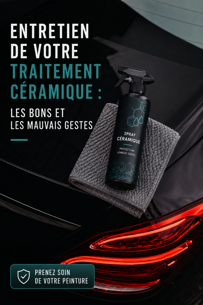 Voiture avec un revêtement céramique brillant, illustrant les conseils d'entretien.