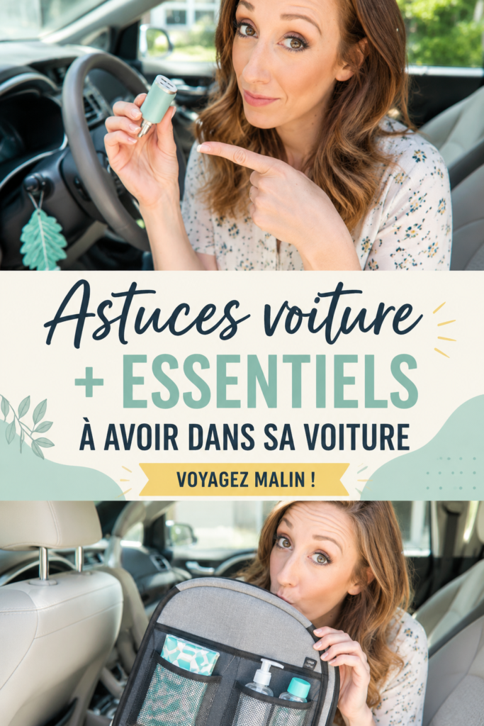 Une voiture bien organisée avec des éléments essentiels visibles sur le tableau de bord.
