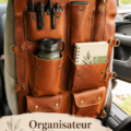 Organisateur en cuir élégant pour voiture, offrant un rangement pratique et stylé.