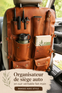 Organisateur en cuir élégant pour voiture, offrant un rangement pratique et stylé.