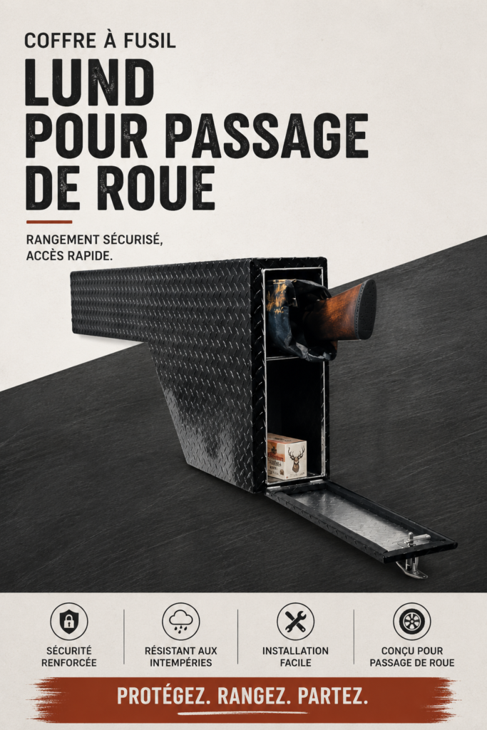 Boîte LUND Fender Well Gun Box organisée dans un véhicule professionnel.