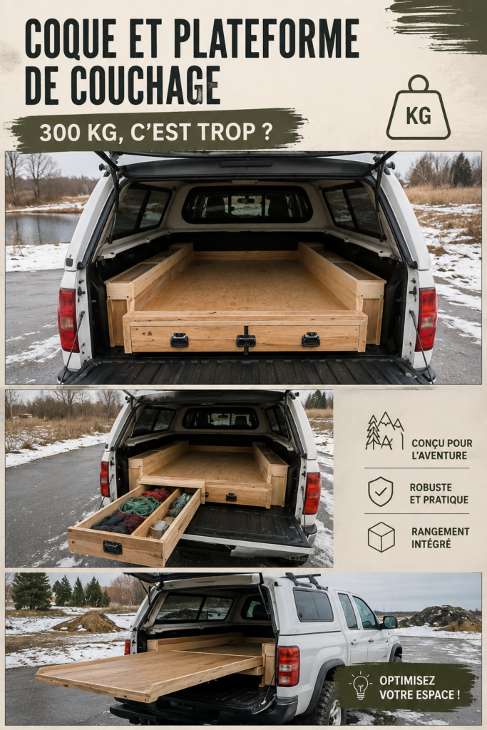 Un véhicule professionnel avec une plateforme de sommeil bien équilibrée en poids.