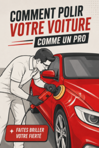 Une femme polissant son véhicule avec un produit adapté