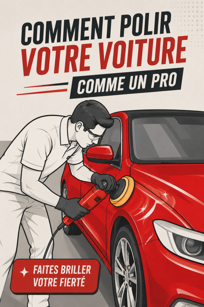 Une femme polissant son véhicule avec un produit adapté