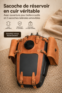 Sac à essence en cuir pour moto URAL dans un paysage outdoor