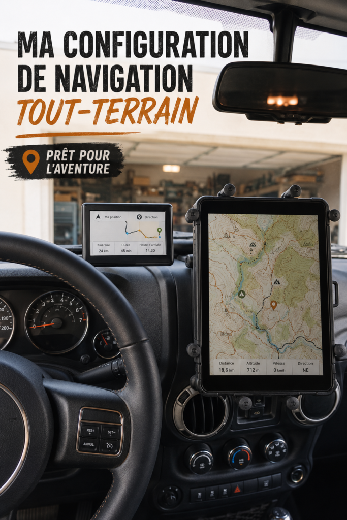Femme utilisant un GPS tout terrain dans son véhicule professionnel.