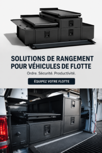 Solutions de stockage pour une flotte de véhicules professionnels bien organisée.