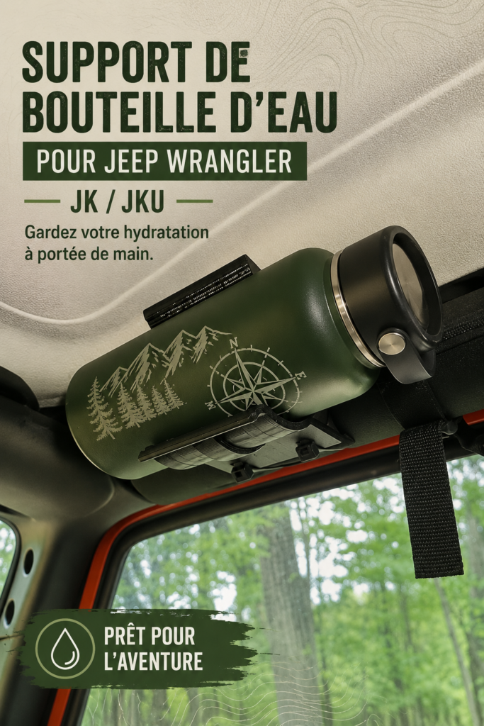 Support à bouteille installé dans une Jeep Wrangler, pratique et élégant.