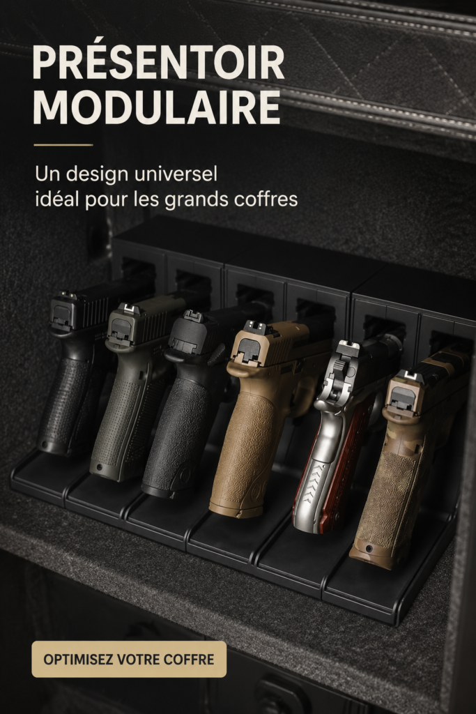 Support modulable installé dans un véhicule professionnel pour un rangement efficace