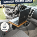Support pour ordinateur portable fait maison installé dans un camion, pratique pour le travail.