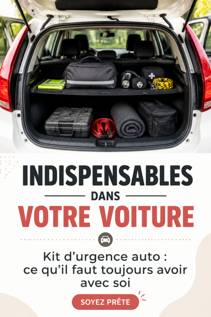 Trousse de secours automobile ouverte avec des essentiels bien organisés pour la sécurité routière