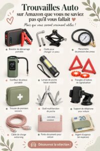 Accessoires auto pratiques sur une table, préparés pour une voiture