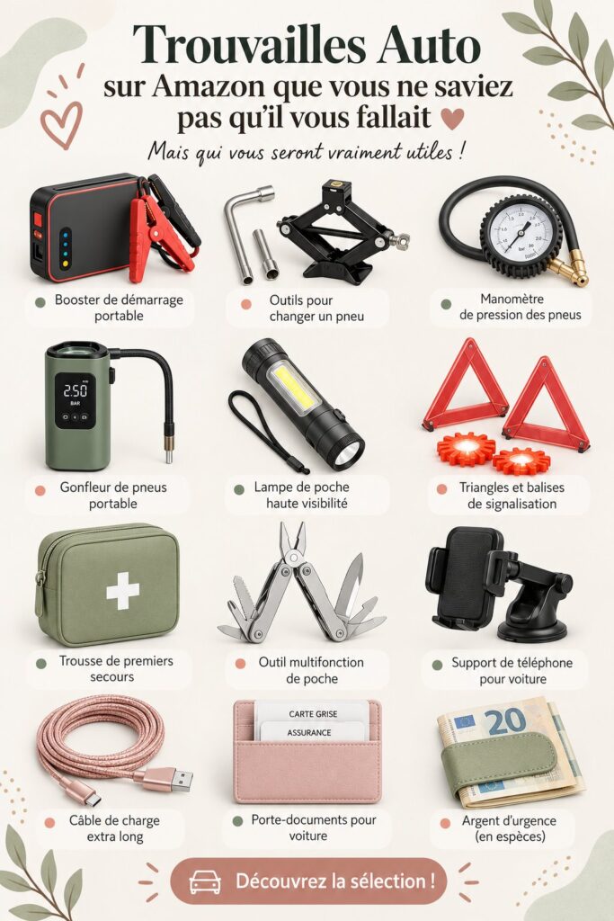 Accessoires auto pratiques sur une table, préparés pour une voiture