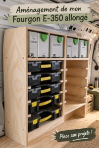 Aménagement fonctionnel d'un E-350 optimisé pour un usage professionnel.