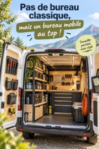 Espace de travail mobile bien aménagé dans un véhicule