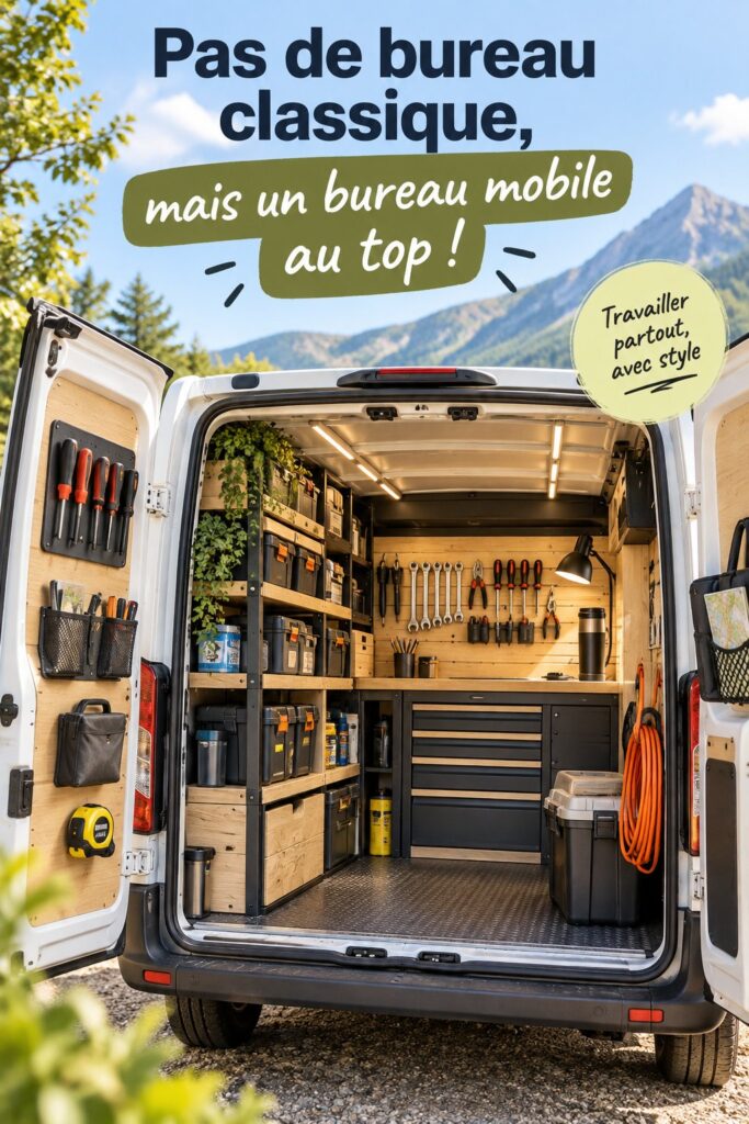 Espace de travail mobile bien aménagé dans un véhicule