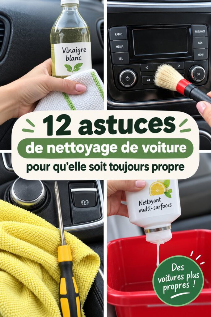 Une femme nettoyant sa voiture avec des produits d'entretien adaptés.