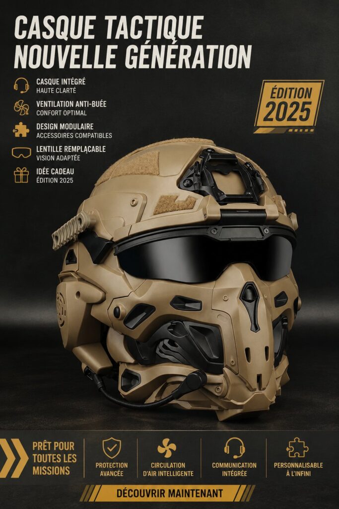 Casque tactique moderne avec visière et écouteurs intégrés