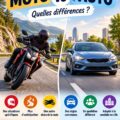 Une femme examinant les différences entre le code moto et le code auto, dans un contexte de gestion de véhicules professionnels.
