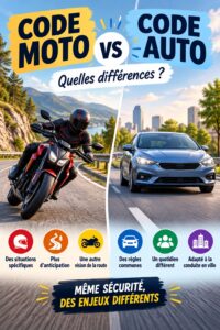 Une femme examinant les différences entre le code moto et le code auto, dans un contexte de gestion de véhicules professionnels.