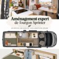 Un van aménagé en espace de travail chaleureux et fonctionnel.