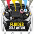 Flacons de fluides automobiles avec un véhicule en arrière-plan, illustrant l'entretien des voitures.
